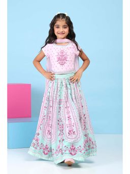 Biba - Girls Pink Floral Lehenga With Choli & Dupatta