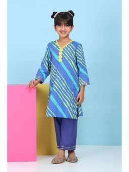 Biba - Girls Blue Stripes Kurta & Pant