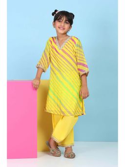 Biba - Girls Yellow Stripes Kurta & Pant