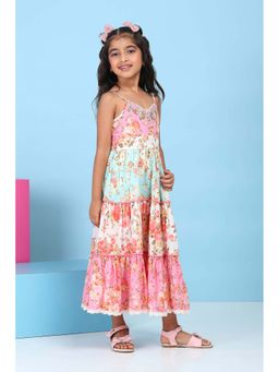 Biba - Girls Pink Floral Midi Dress