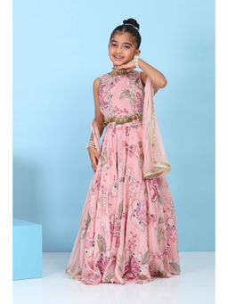 Biba - Girls Pink Embellished/Sequined Lehenga With Choli & Dupatta