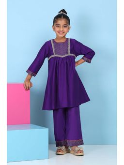 Biba - Girls Purple Solid/Plain Kurta & Pant