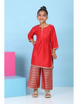 Biba - Girls Red Printed Kurta & Pant