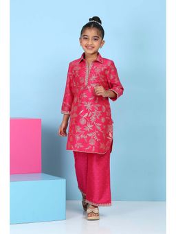 Biba - Girls Pink Floral Kurta & Pant