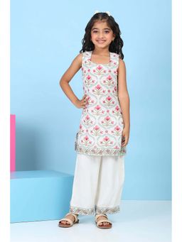 Biba - Girls White Floral Kurta & Pant