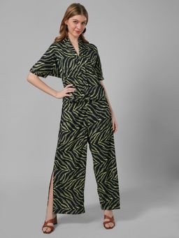 Style Quotient - Black and yellow Animal Printed Poly Crepe Relaxed Fit Fashionable Co-ord Set