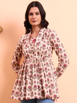 Atha Fashion - Off White Rosie Blush Jacket Peplum Kurti