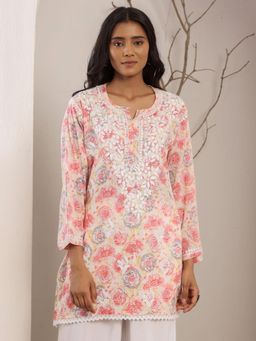 Chowkhat - Pink Handloom Chikankari Mul Cotton Short Kurti