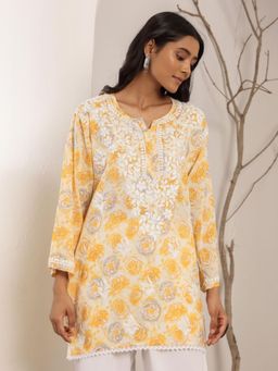 Chowkhat - Yellow Handloom Chikankari Mul Cotton Short Kurti