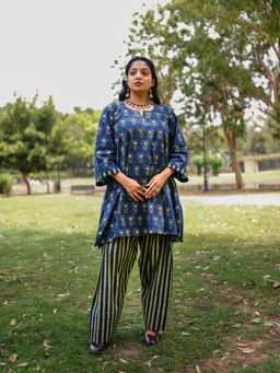 Laado - Mishika Indigo Blue Ajrakh Short Kurta