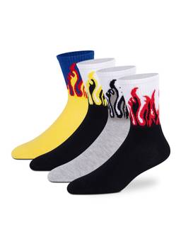 Supersox - Crew Length Flame Design Fire Multi-Color Socks (Pack Of 4)