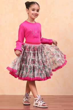 Biba - Pink Embroidered Cotton T-Shirt and Skirt