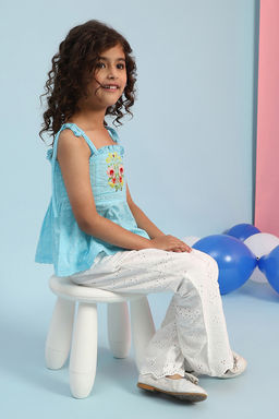 Biba - Blue Self Design Cotton Top