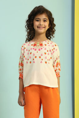 Biba - White Floral Viscose Rayon Top