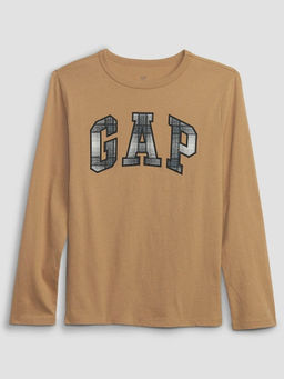GAP - Boys Checkered Logo Print Relaxed Fit T-Shirt
