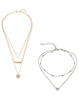 Jewels Galaxy - Jewellery For Women Gold and Silver-Plated Layered Necklace (Set of 2)