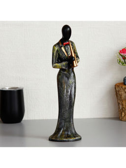 eCraftIndia - Lady Playing Wind Musical Instrument Antique Finish Handcrafted Polyresin Showpiece