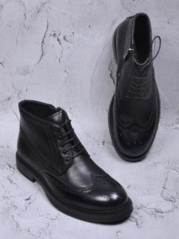 Cobblerz - Men Black Mid-Top Brogues Boots