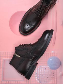 Cobblerz - Men Coffee Brown Mid-Top Brogues Boots