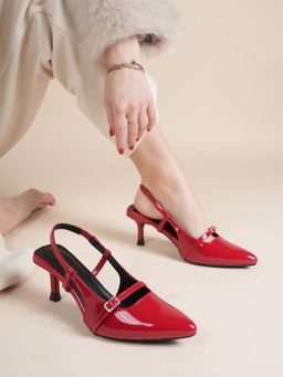 Drop Bold - Red Pointed Toe Slingback Stilettos Heels For Women