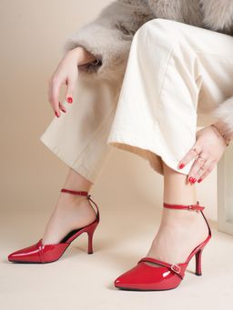 Drop Bold - Red Pointed Toe Ankle Strap Stilettos Heels For Women