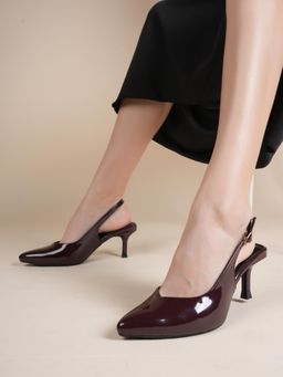 Drop Bold - Maroon Pointed Toe Slingback Stilettos Heels For Women
