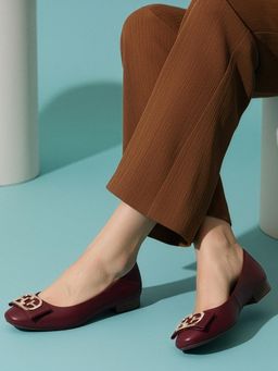 ELLE - Women Maroon Square Toe Ballerina