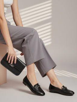 Iconics - Women Black Square-Toe Comfort Loafers