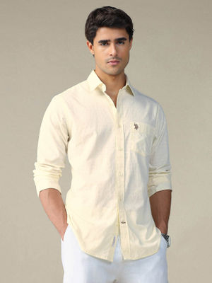 Buy U.S. POLO ASSN. Men Yellow Pure Cotton Horizontal Striped