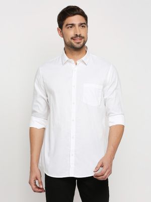 Buy Spykar White Cotton Slim Fit Full Sleeve Casual Shirt Online
