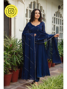 Bhavini Paris - Ambarsariya Blue Anarkali Kurta with Pant and Dupatta (Set of 3)