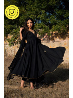 Bhavini Paris - Golden Black Anarkali Kurta with Pant and Dupatta (Set of 3)