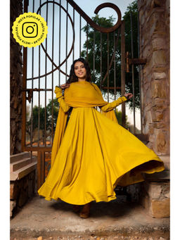 Bhavini Paris - Suhana Mustard Anarkali Kurta with Pant and Dupatta (Set of 3)
