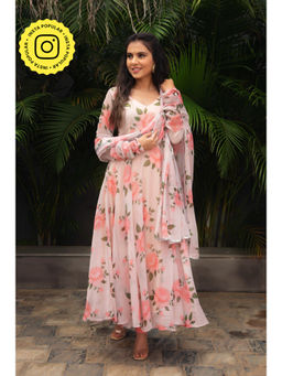 Bhavini Paris - Roop Gulab Pink Anarkali Kurta with Pant and Dupatta (Set of 3)