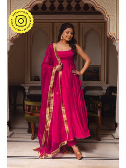 Bhavini Paris - Rudrani Pink Anarkali Kurta with Pant and Dupatta (Set of 3)