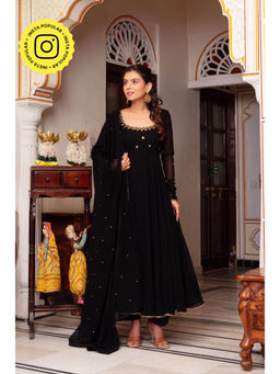Bhavini Paris - Urvashi Black Anarkali Kurta with Pant and Dupatta (Set of 3)