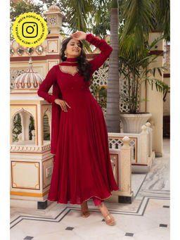 Bhavini Paris - Pavitra Maroon Anarkali Kurta with Pant and Dupatta (Set of 3)