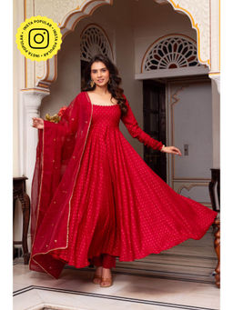 Bhavini Paris - Meheroom Red Anarkali Kurta with Pant and Dupatta (Set of 3)