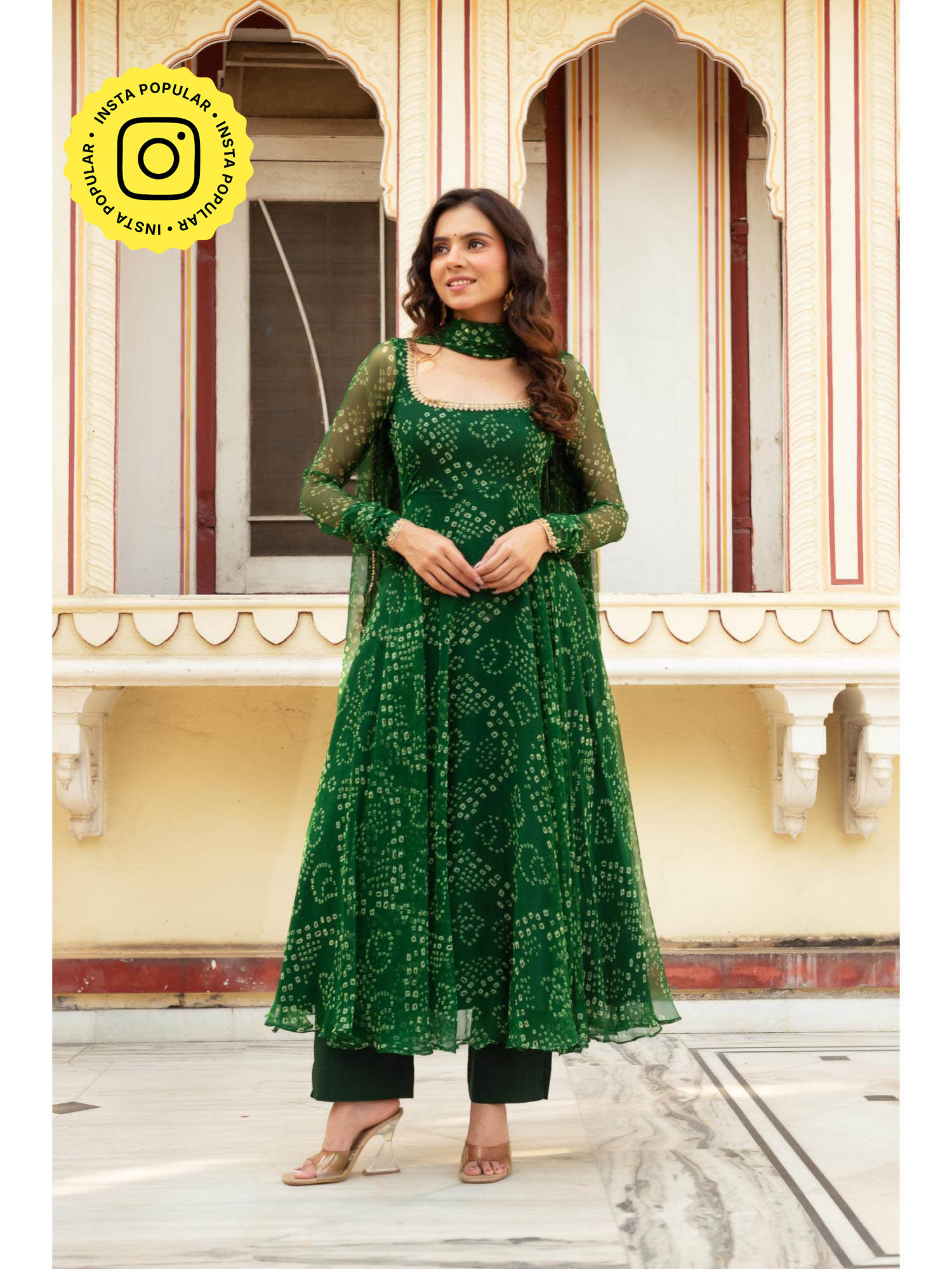 bhavini paris Heena Green Anarkali Kurta with Pant and Dupatta (Set of 3)-picture-14