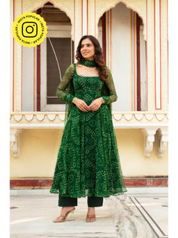 Bhavini Paris - Heena Green Anarkali Kurta with Pant and Dupatta (Set of 3)