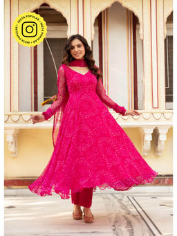 Bhavini Paris - Ragini Pink Anarkali Kurta with Pant and Dupatta (Set of 3)