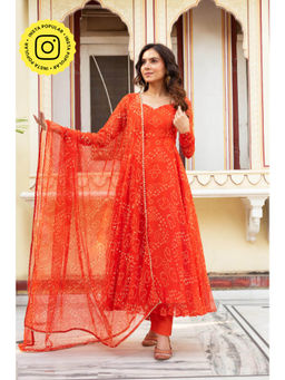 Bhavini Paris - Saanjh Orange Anarkali Kurta with Pant and Dupatta (Set of 3)
