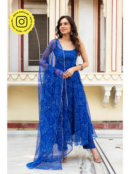 Bhavini Paris - Navya Blue Anarkali Kurta with Pant and Dupatta (Set of 3)