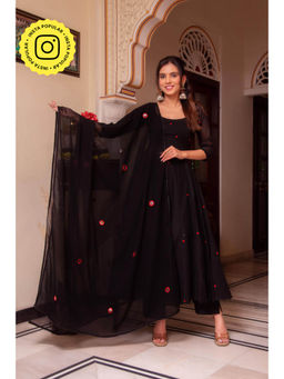 Bhavini Paris - Sharvari Black Anarkali Kurta with Pant and Dupatta (Set of 3)