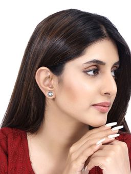 Yellow Chimes - Silver-Toned Stone Studded Circular Studs Earrings