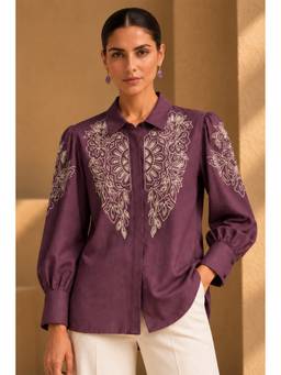 Sheczzar - Plum Purple Cutwork Embroidered Viscose Shirt