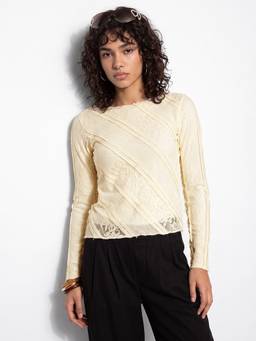 max - Off White Lace Asymmetric Top