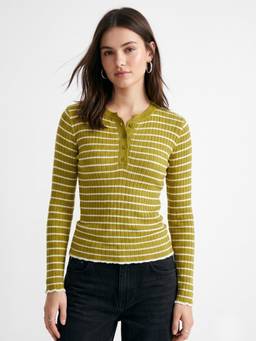 Outzidr - Mustard Button Down Striped Top