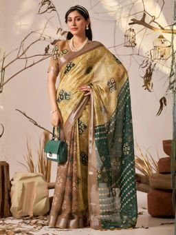 Odette - Mustrad Linen Cotton Printed Saree With Unstitched Blouse