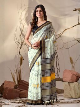 Odette - Green Georgette Printed Saree With Unstitched Blouse